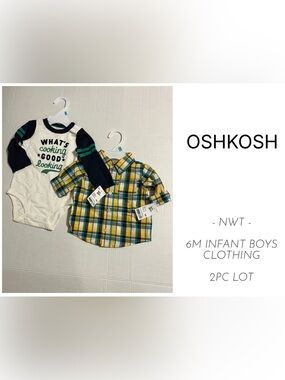 🆕OSHKOSH - 6M - NWT - INFANT BOYS 2PC ONESIE AND PLAID SHIRT LOT